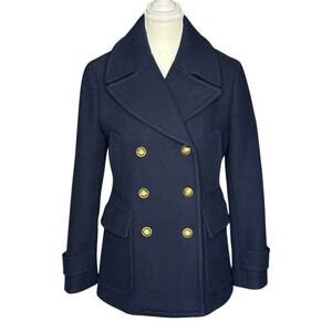 J.Crew By Nello Gori Stadium Cloth Double Breasted Wool Blend Peacoat Navy Sz 6